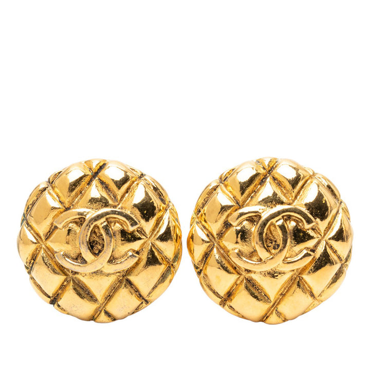 Chanel plaqué CC Matelassé Rond Clip On Boucles d’oreilles