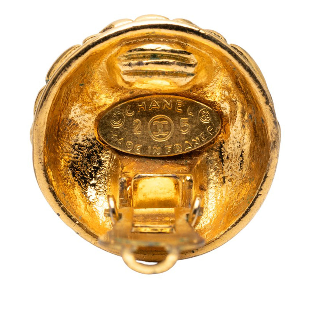Chanel plaqué CC Matelassé Rond Clip On Boucles d’oreilles