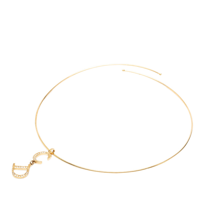 Dior plaqué Rhinestone CD Logo Pendant Collier