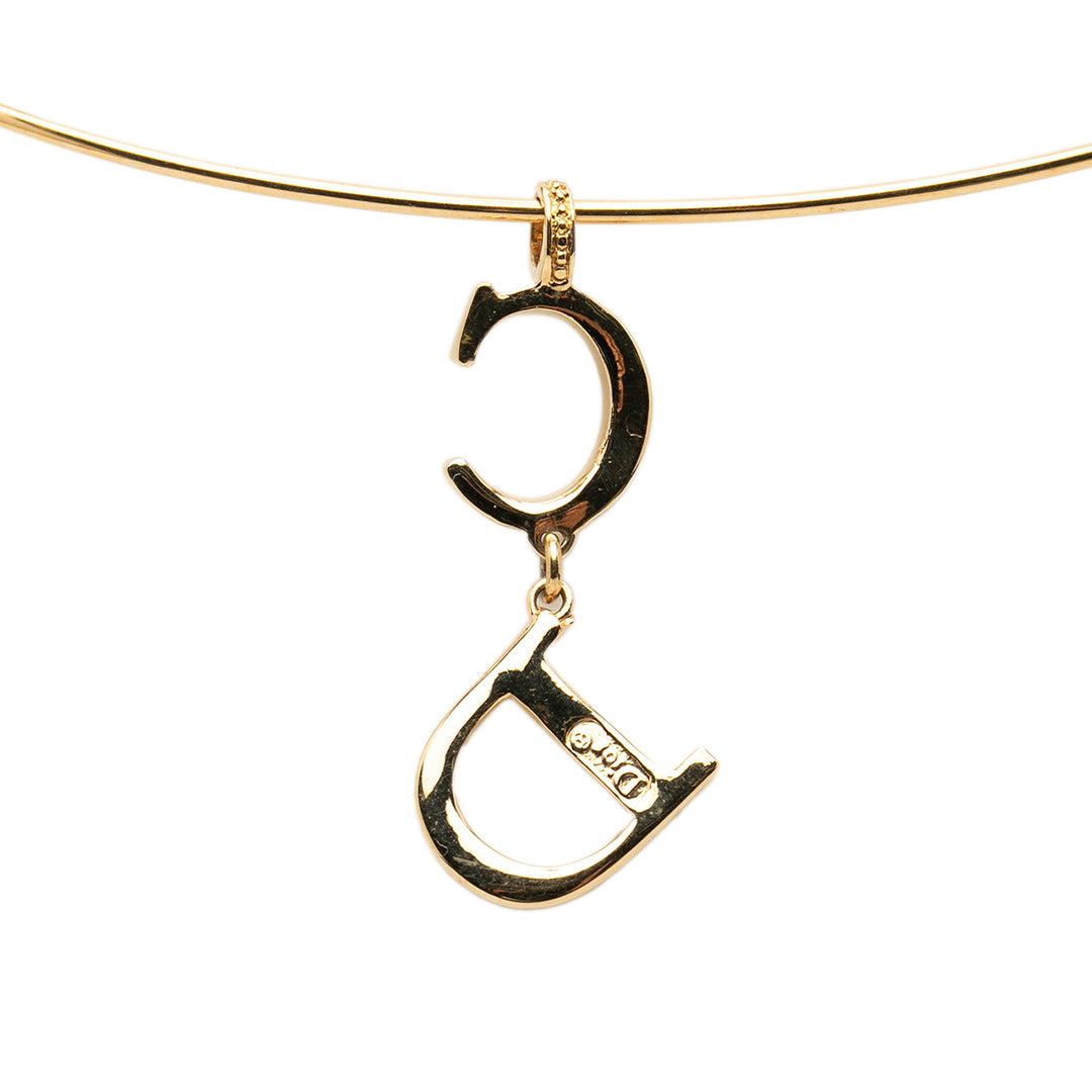 Dior plaqué Rhinestone CD Logo Pendant Collier