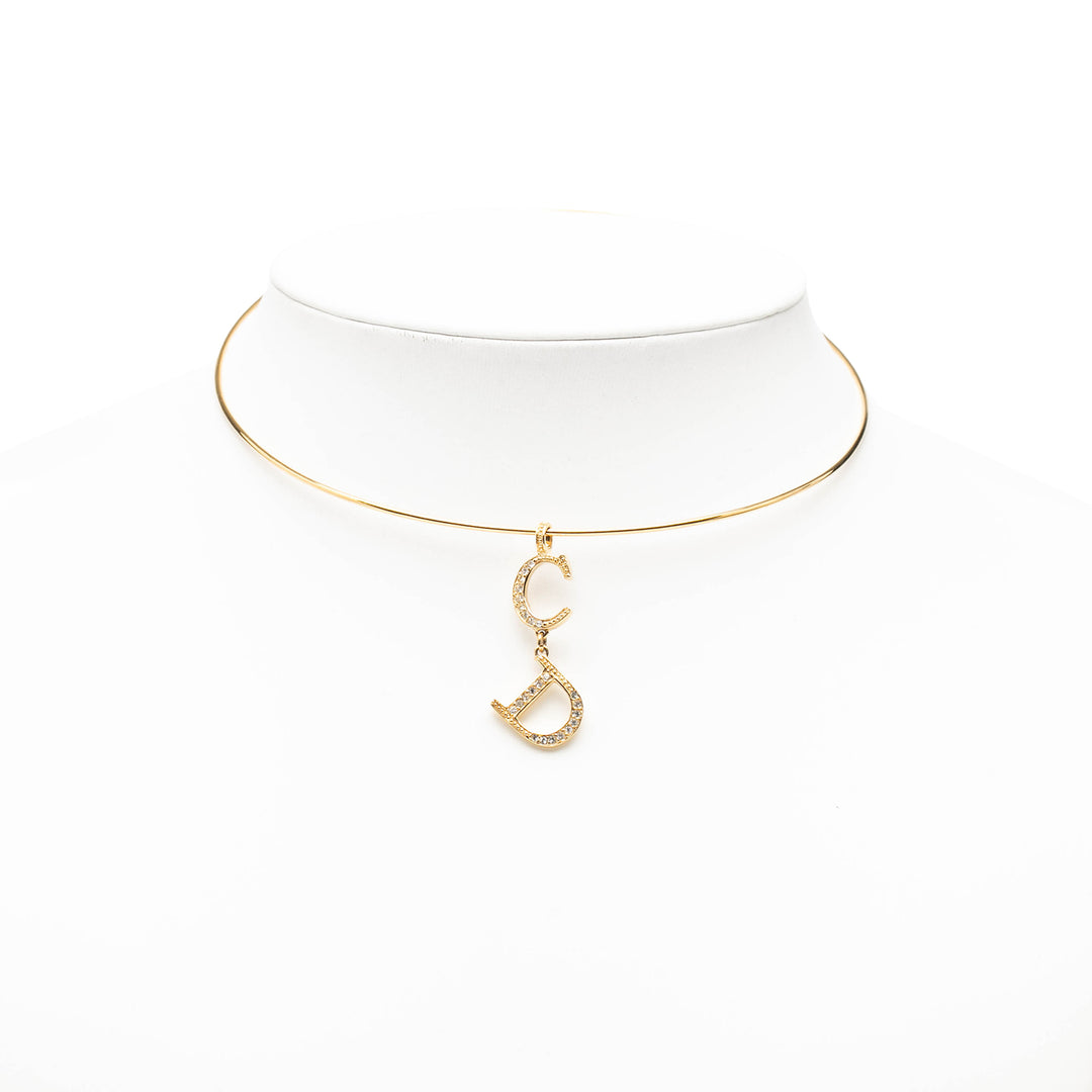 Dior plaqué Rhinestone CD Logo Pendant Collier