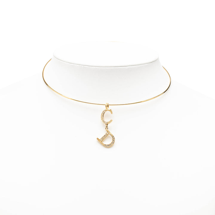 Dior plaqué Rhinestone CD Logo Pendant Collier