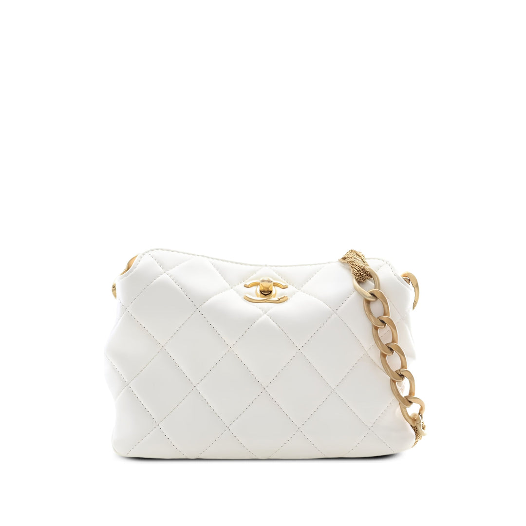 Chanel Sac porté épaule CC Matelassé Chaîne Hobo Petit Cuir d'agneau Blanc – vue principale – GABY PARIS