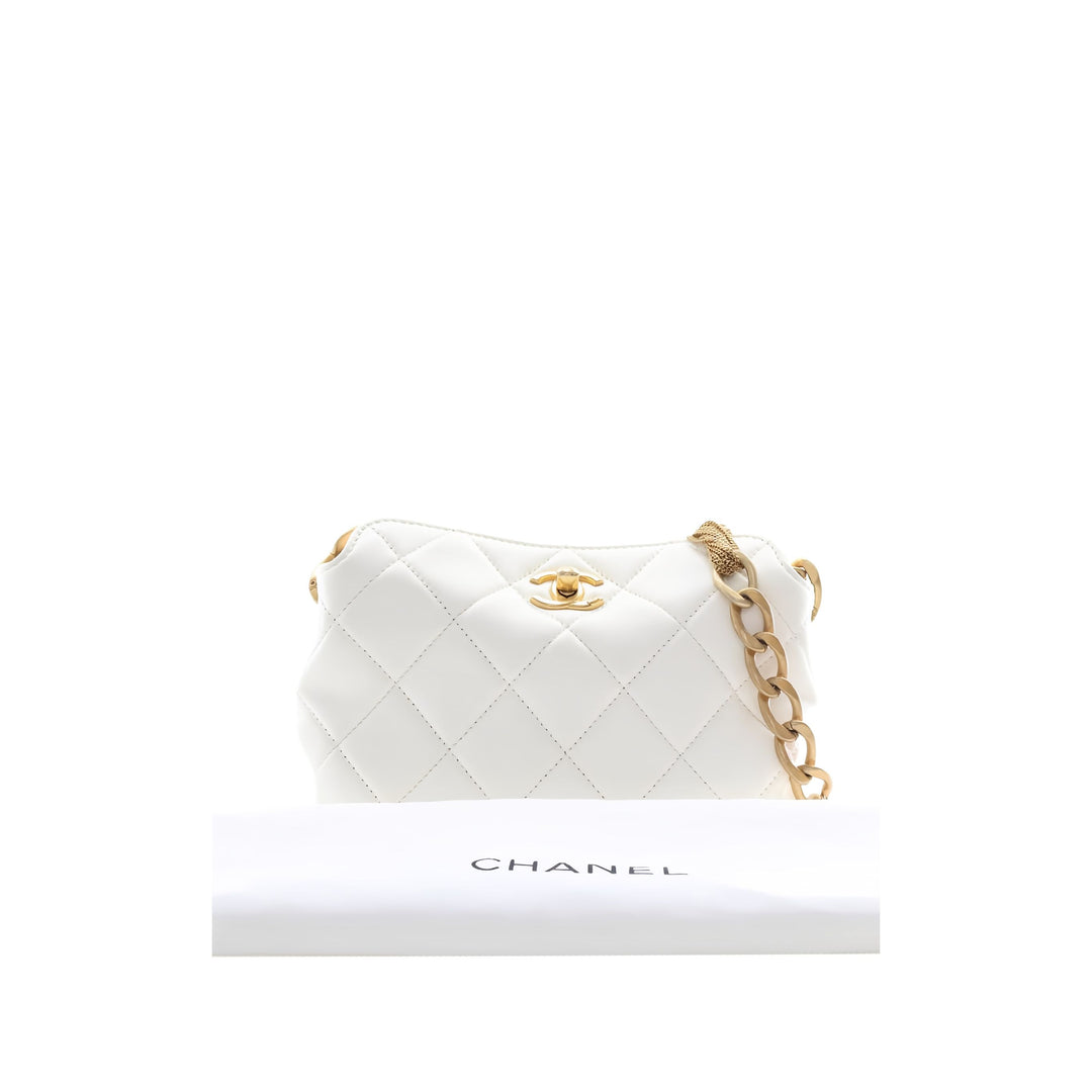 Chanel Sac porté épaule CC Matelassé Chaîne Hobo Petit Cuir d'agneau Blanc – vue 5 – GABY PARIS