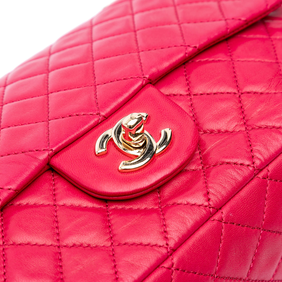 Medium Classic Lambskin Valentines Heart Charms Single Flap Pink - Gaby Paris