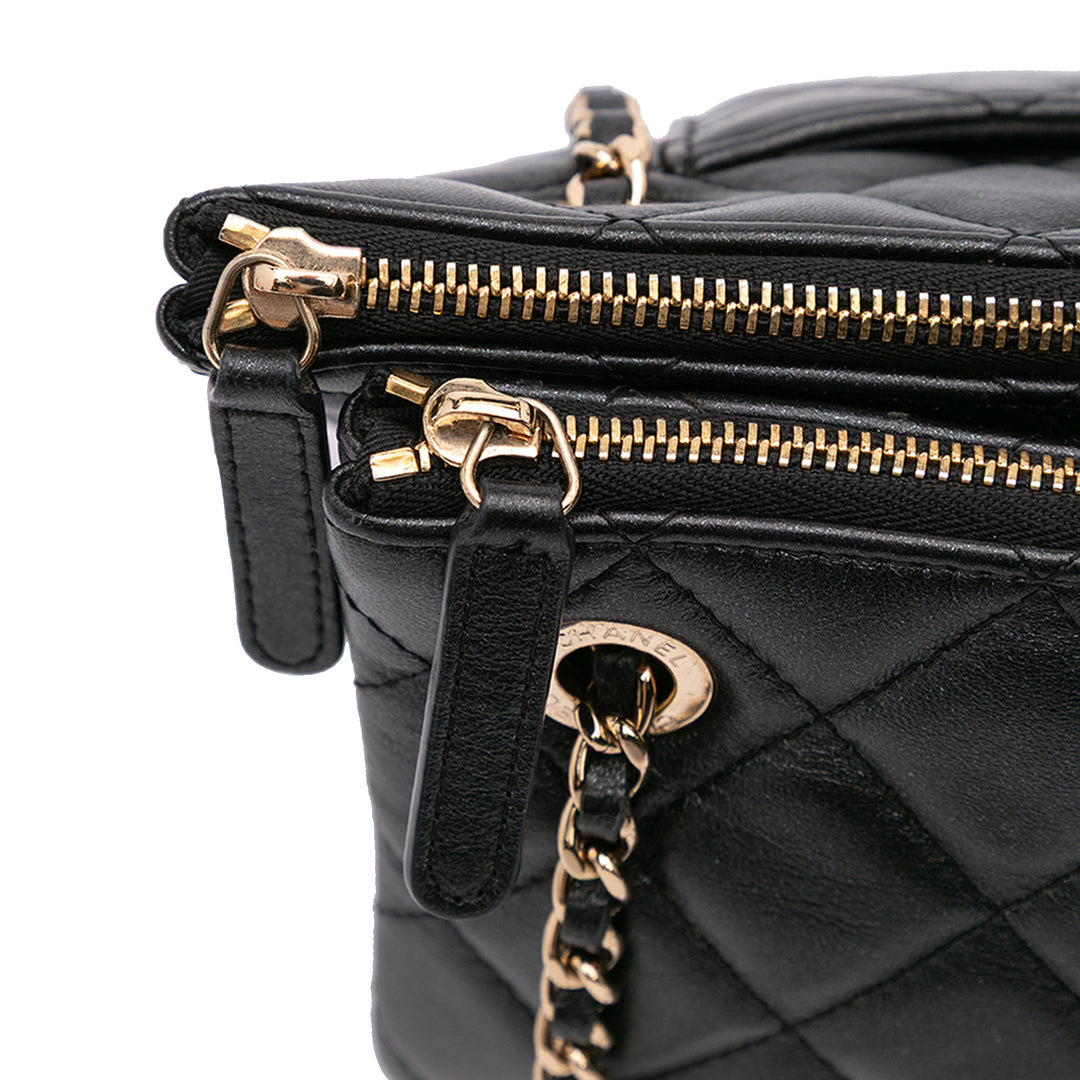 Quilted Lambskin Double Case with Chain Black - Gaby Paris