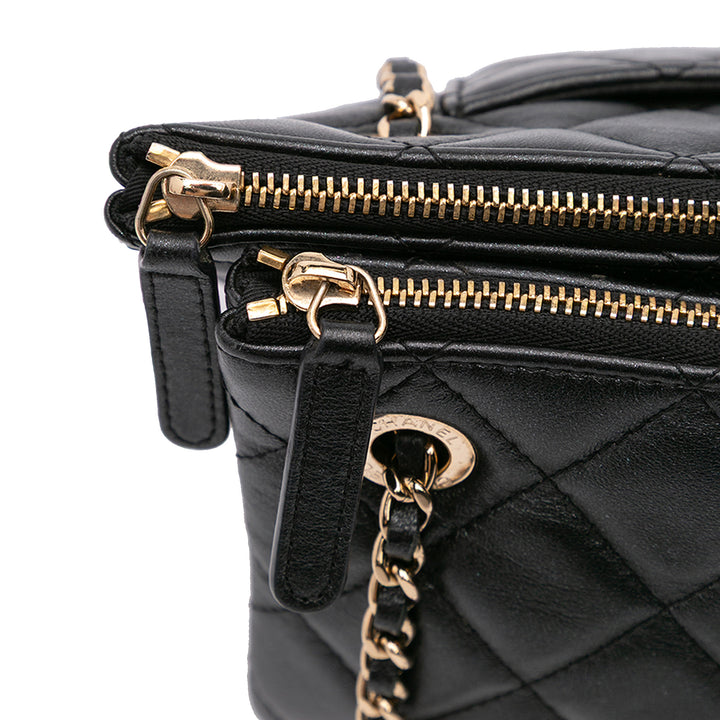 Quilted Lambskin Double Case with Chain Black - Gaby Paris