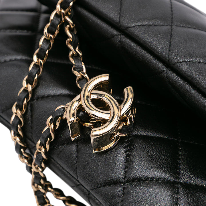 Quilted Lambskin Double Case with Chain Black - Gaby Paris