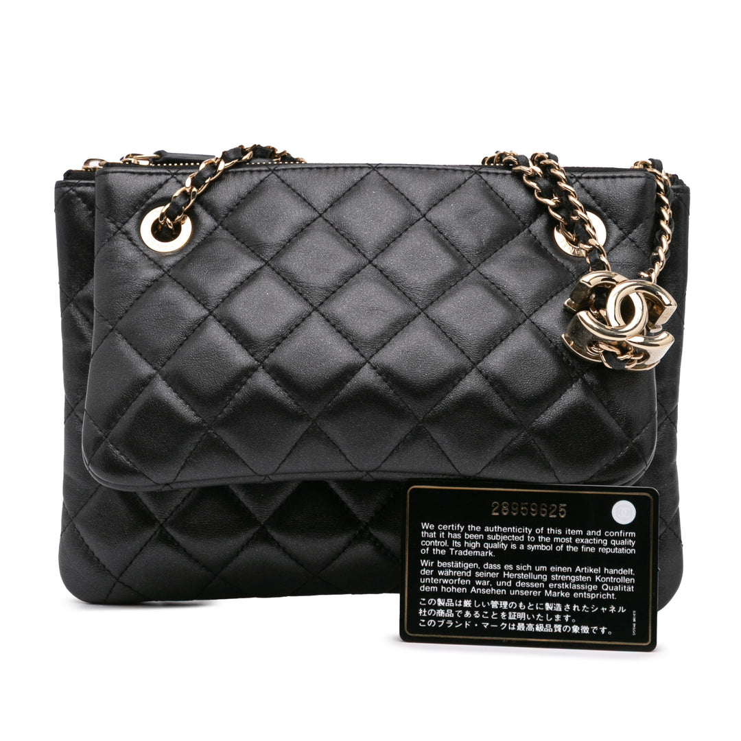 Quilted Lambskin Double Case with Chain Black - Gaby Paris