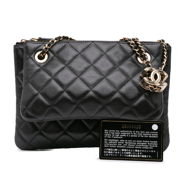 Quilted Lambskin Double Case with Chain Black - Gaby Paris