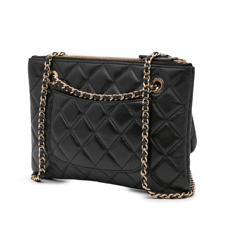 Quilted Lambskin Double Case with Chain Black - Gaby Paris