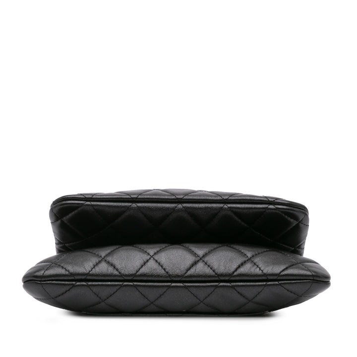 Quilted Lambskin Double Case with Chain Black - Gaby Paris
