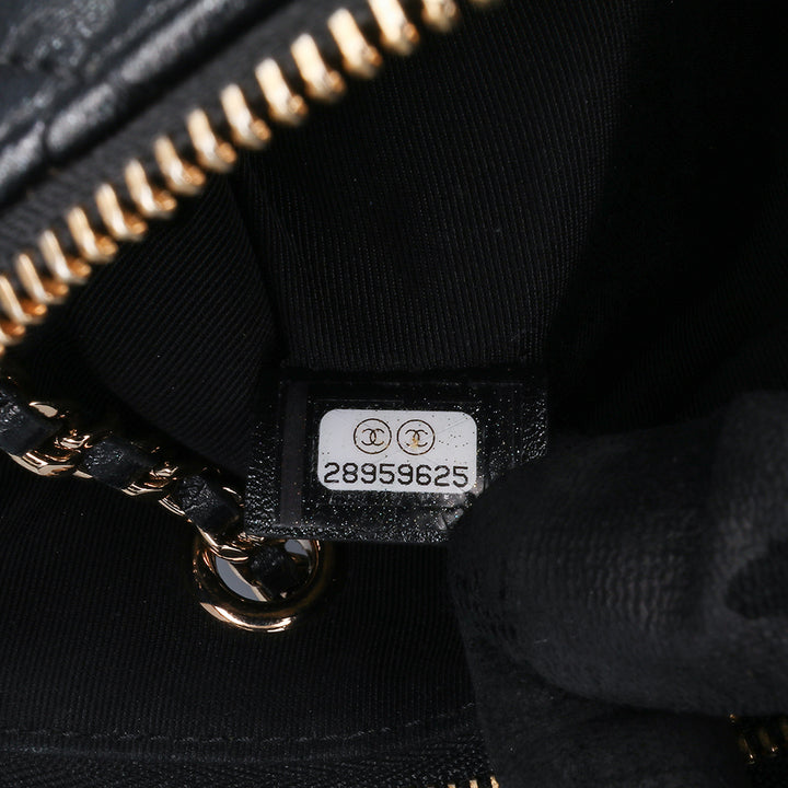 Quilted Lambskin Double Case with Chain Black - Gaby Paris