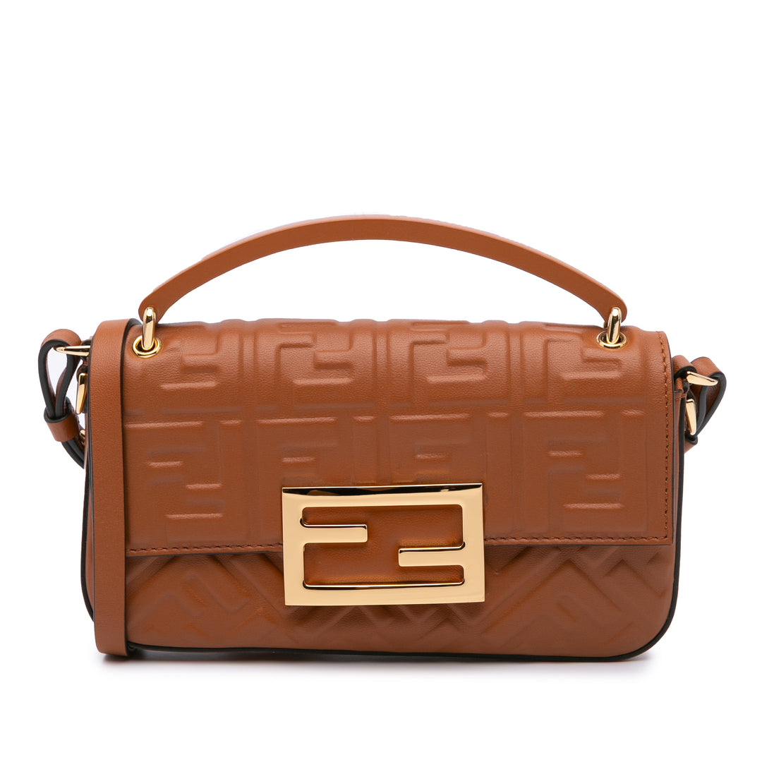 Zucca Embossed Leather Baguette Phone Pouch Satchel Brown - Gaby Paris