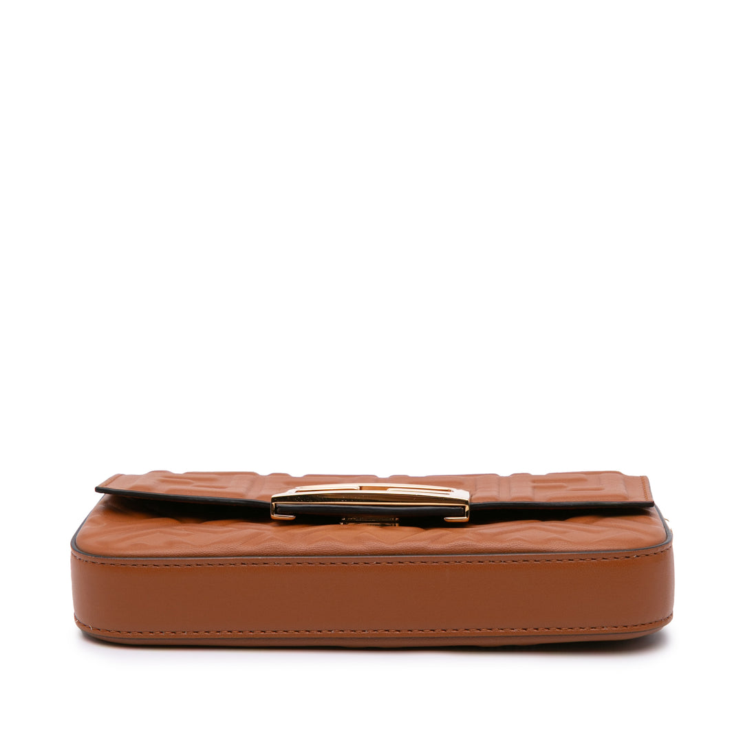 Zucca Embossed Leather Baguette Phone Pouch Satchel Brown - Gaby Paris