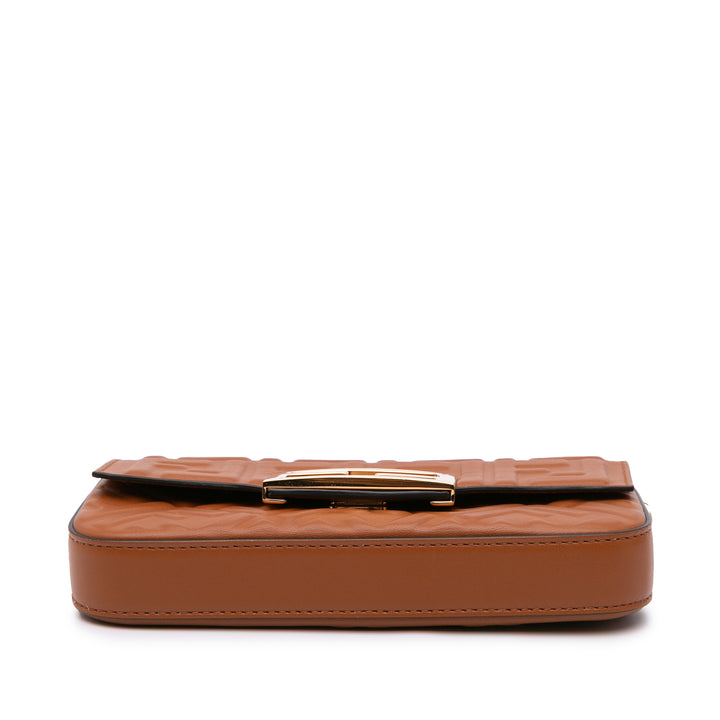 Zucca Embossed Leather Baguette Phone Pouch Satchel Brown - Gaby Paris