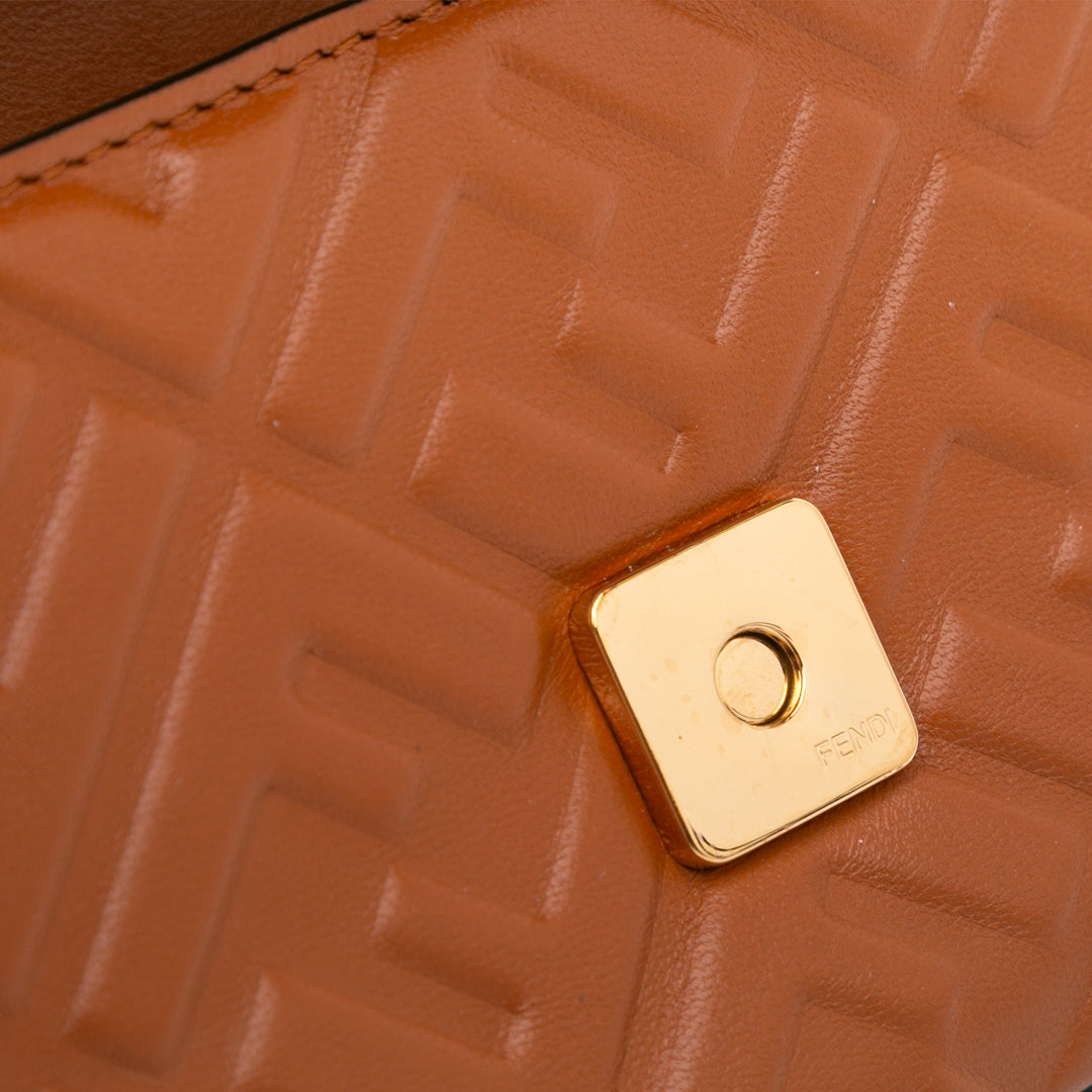 Zucca Embossed Leather Baguette Phone Pouch Satchel Brown - Gaby Paris