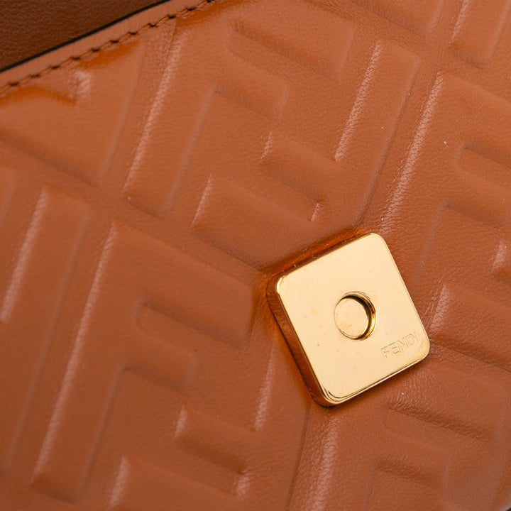 Zucca Embossed Leather Baguette Phone Pouch Satchel Brown - Gaby Paris