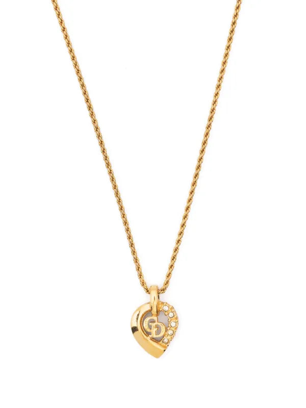 Dior Collier pendentif cœur en strass plaqué or avec logo CD