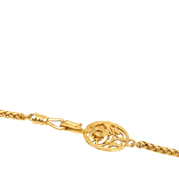 Chanel plaqué Medallion Double Strand Chaîne Collier Métal