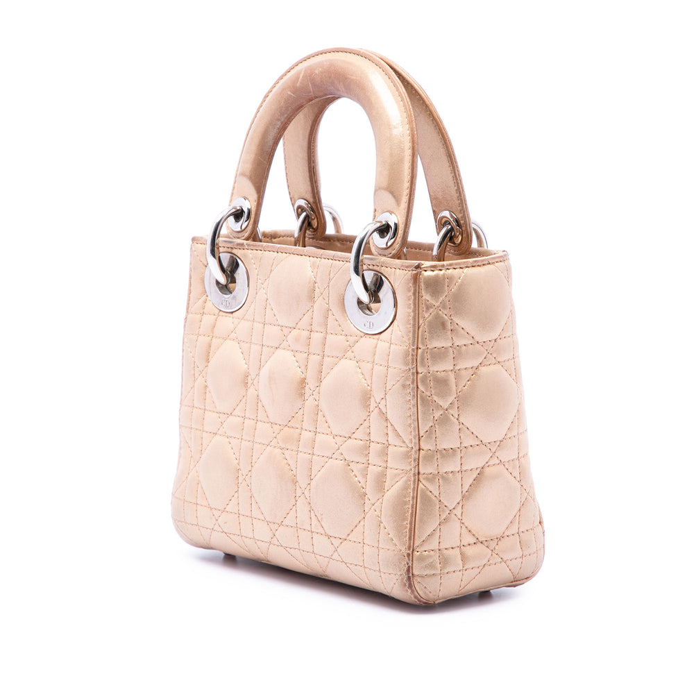 Dior Lady Dior Métallisé Cannage Mini Cuir d'agneau Rose – vue 2 – GABY PARIS