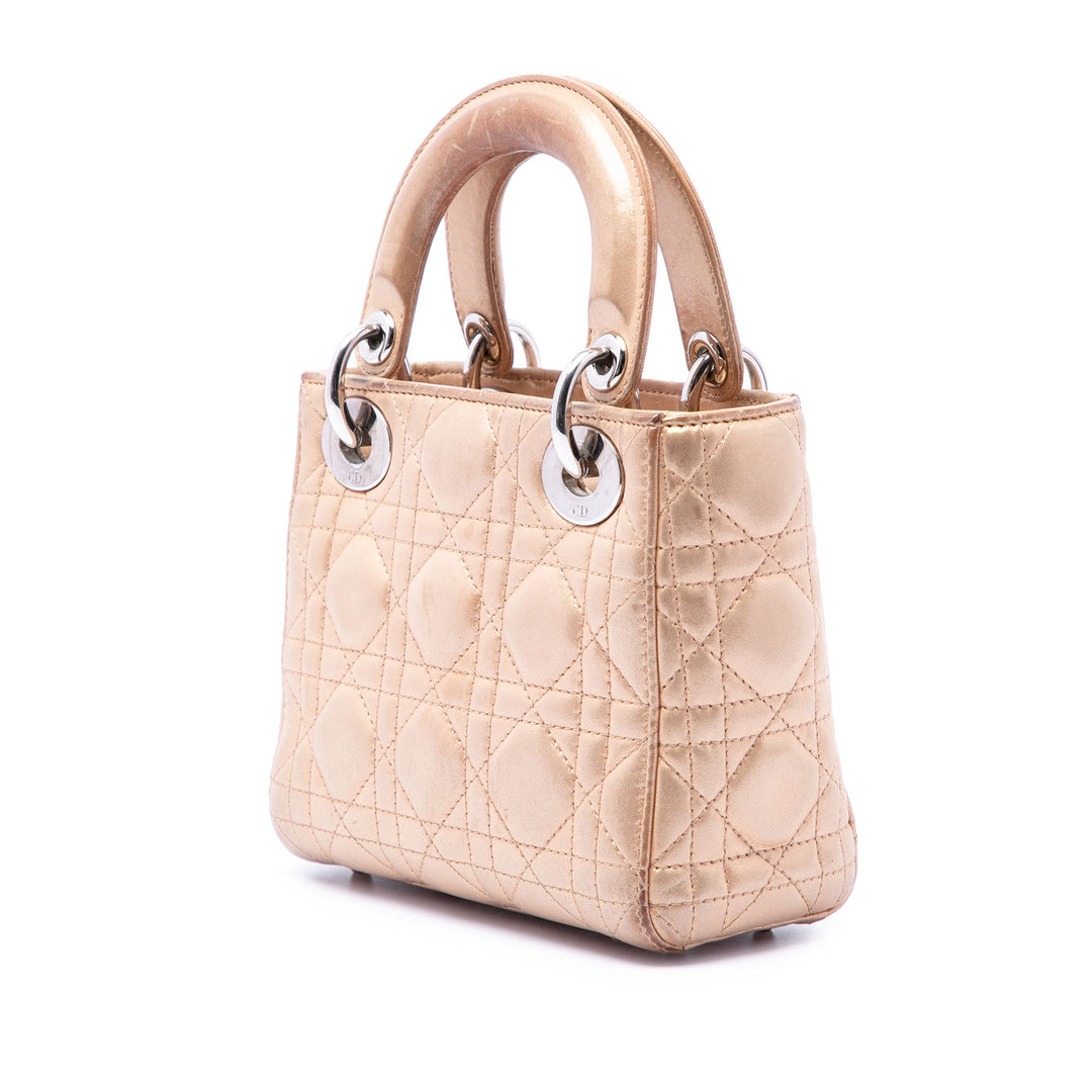 Dior Lady Dior Métallisé Cannage Mini Cuir d'agneau Rose – vue 2 – GABY PARIS