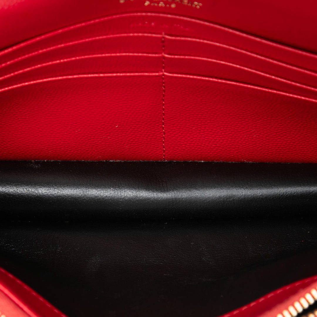 Saint Laurent Grain De Poudre Chevron Enveloppe Wallet on Chain Monogram Rouge