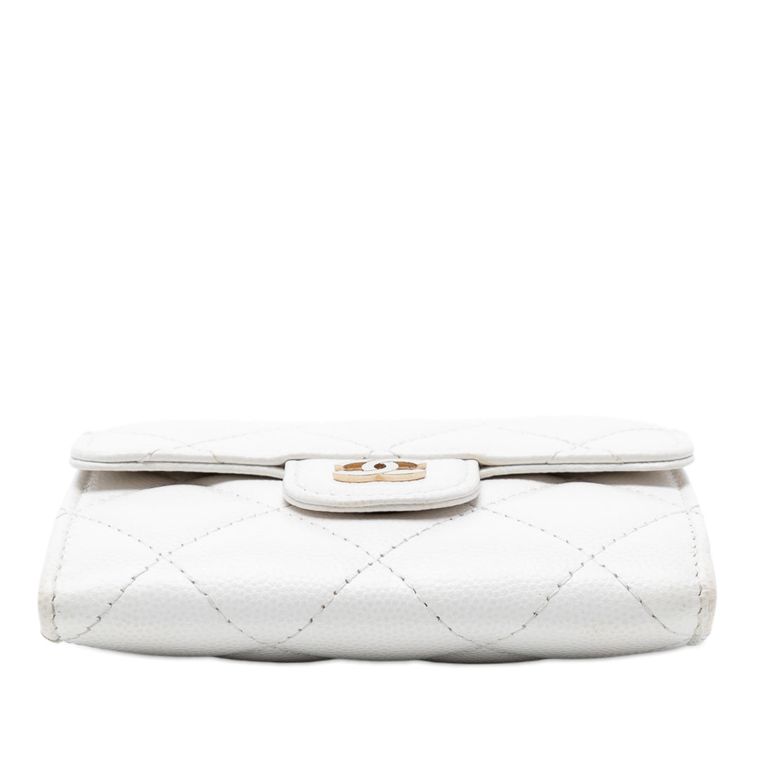Chanel CC Matelassé Caviar à rabat Card Holder avec chaîne