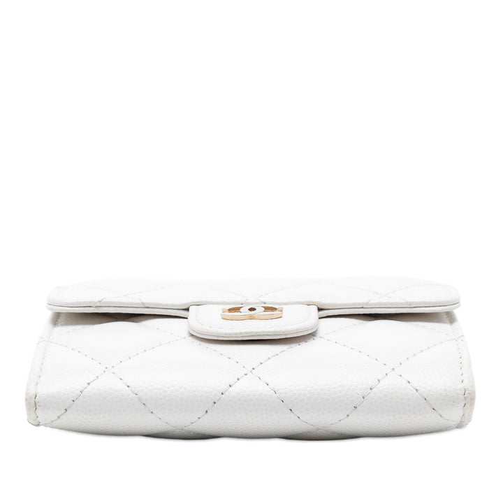 Chanel CC Matelassé Caviar à rabat Card Holder avec chaîne
