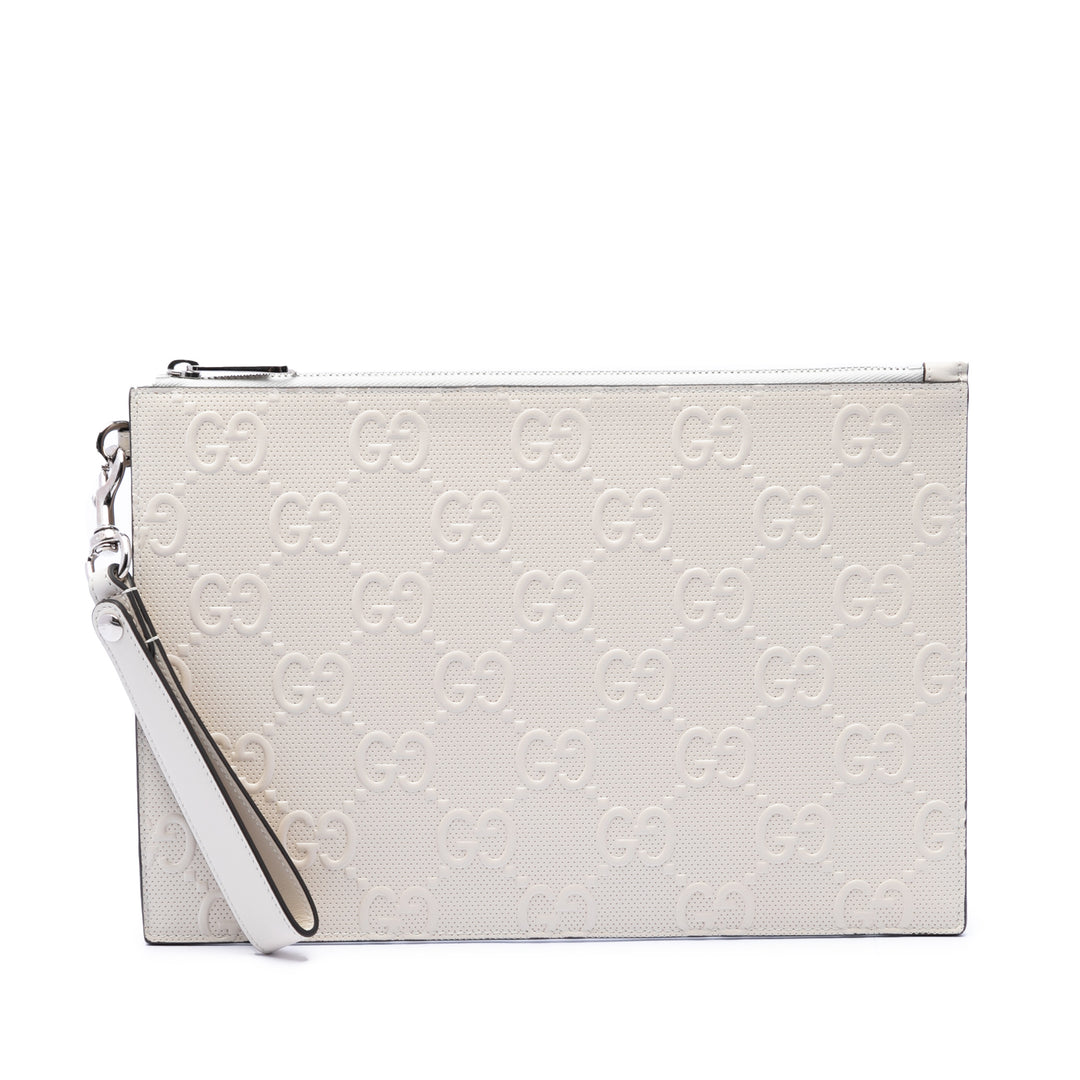 Gucci GG embossé perforé Wristlet Pochette Cuir de veau