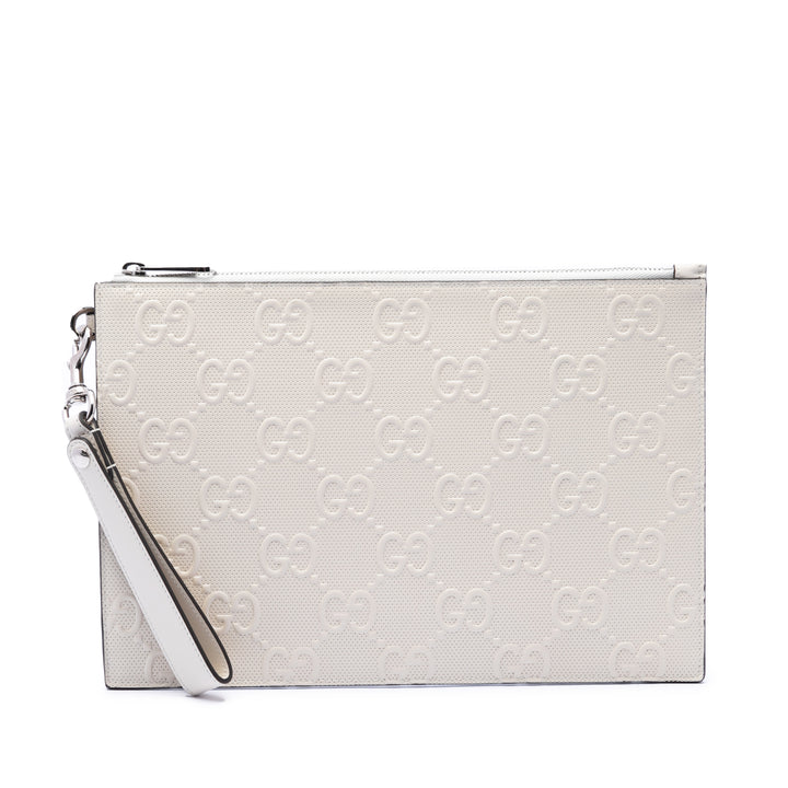 Gucci GG embossé perforé Wristlet Pochette Cuir de veau