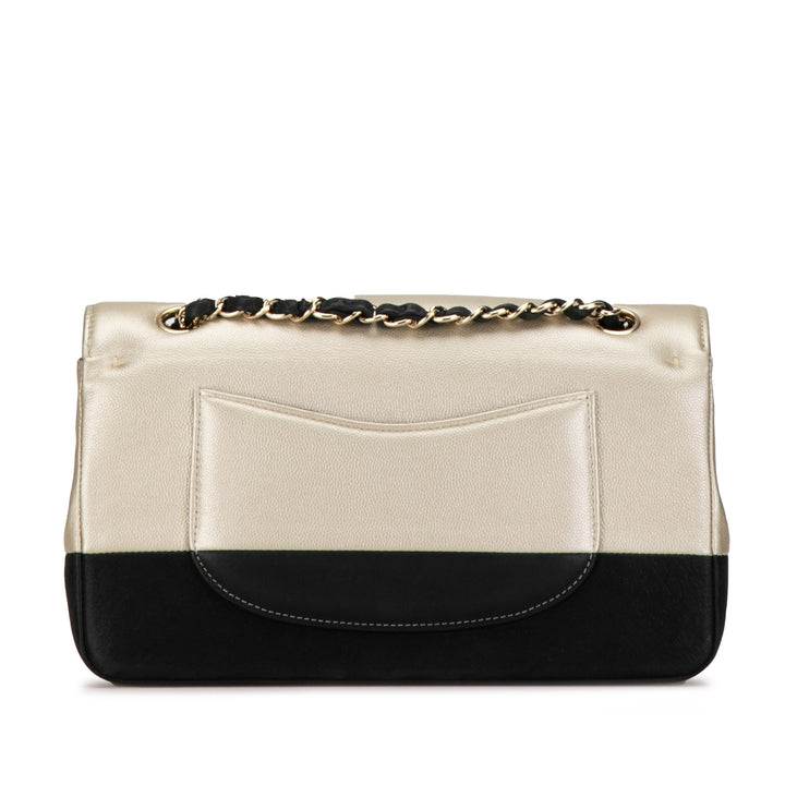 Medium Classic Bicolor Caviar Double Flap Silver - Gaby Paris