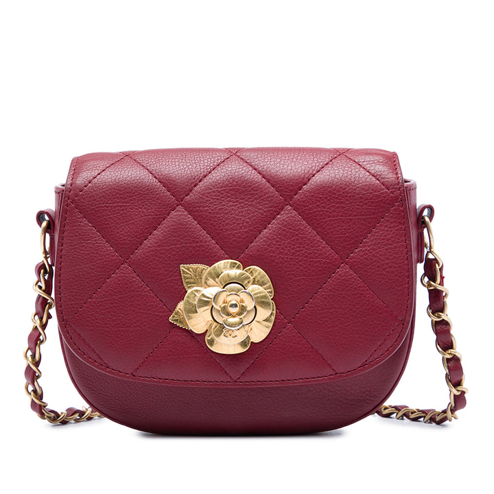 Chanel Matelassé Camellia Turn Lock à rabat Cuir de veau