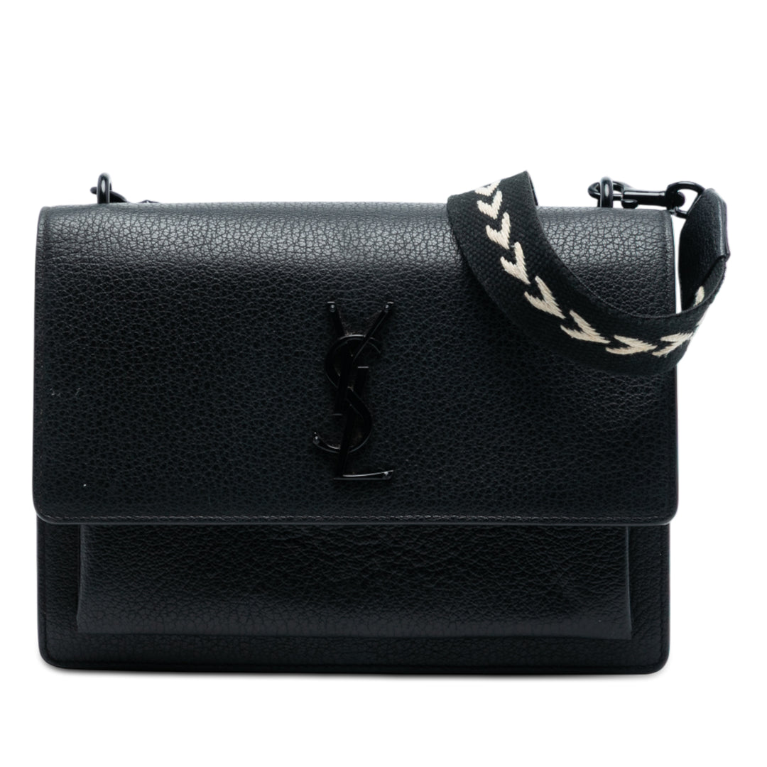 Saint Laurent Medium Cuir de veau grainé Guitar Strap Monogram Sunset Sac porté croisé