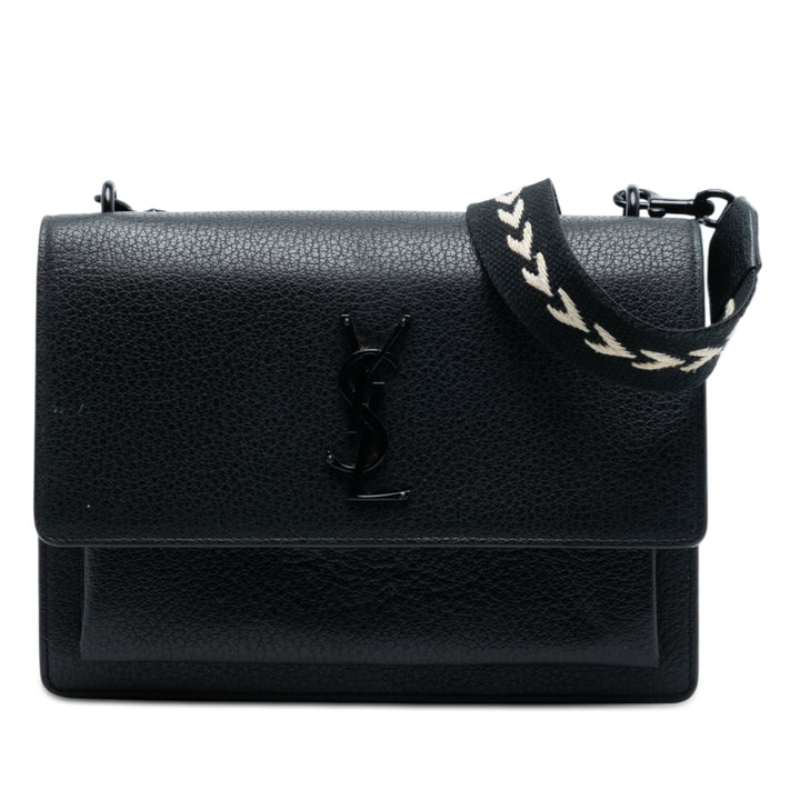Saint Laurent Medium Cuir de veau grainé Guitar Strap Monogram Sunset Sac porté croisé