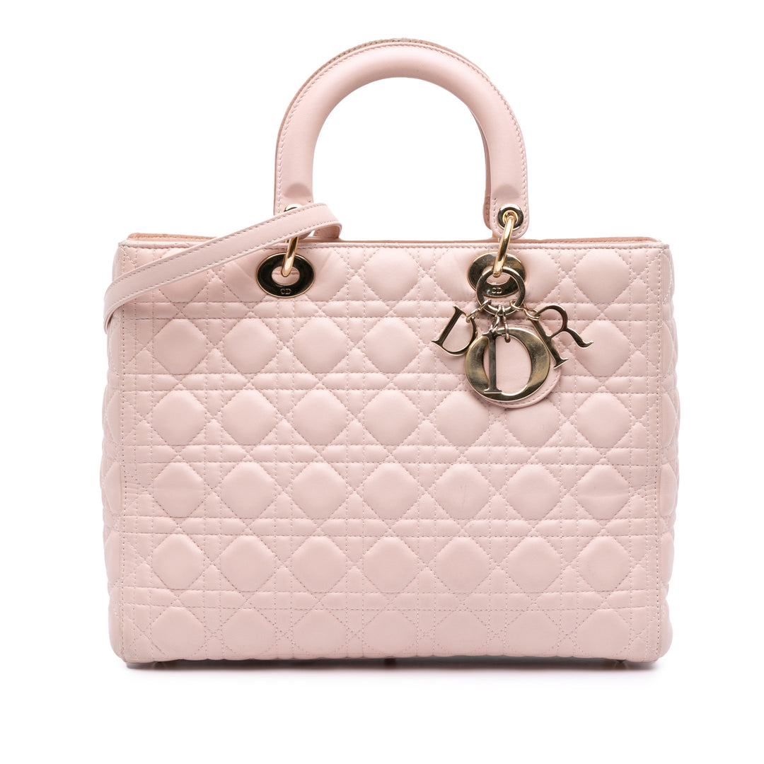 Large Lambskin Cannage Lady Dior Pink - Gaby Paris