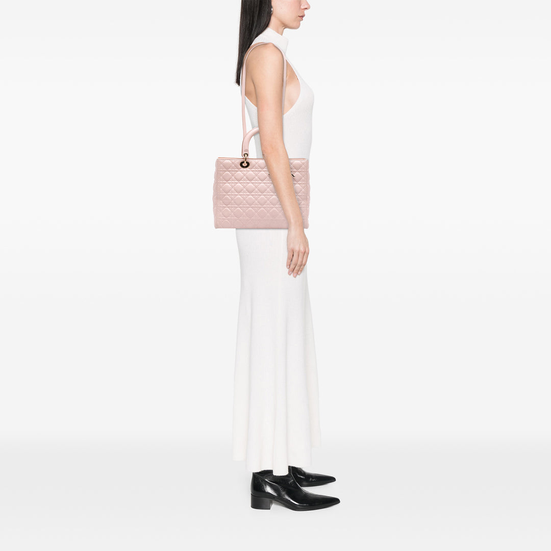 Large Lambskin Cannage Lady Dior Pink - Gaby Paris