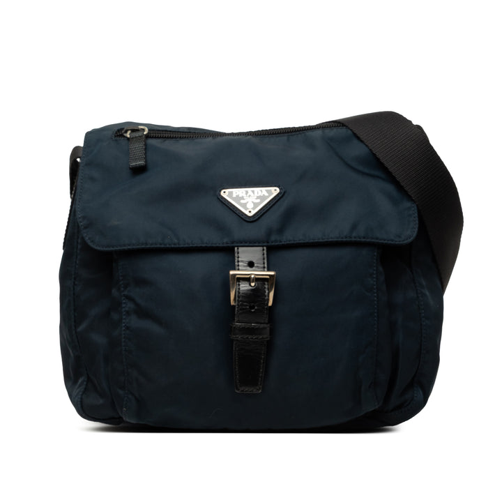 Zippé Buckle Sac Messenger Tessuto Bleu