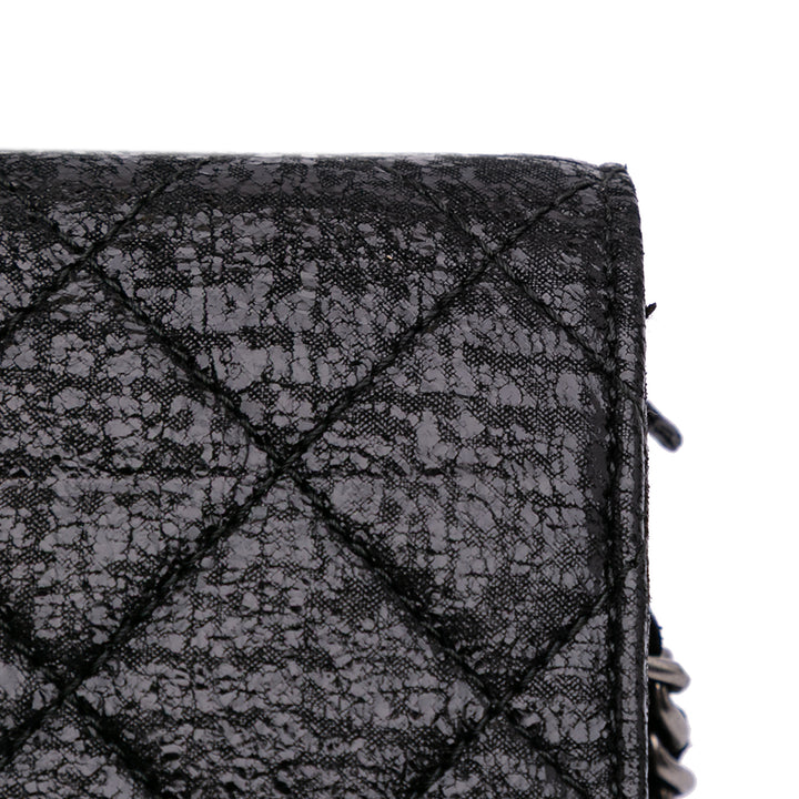 CC Quilted Crinkled Patent Wallet On Chain Black - Gaby Paris