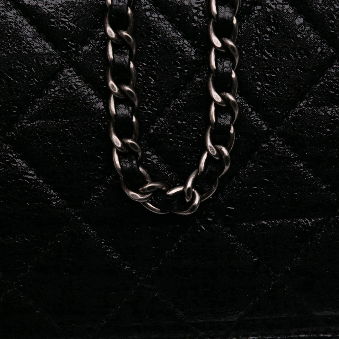 CC Quilted Crinkled Patent Wallet On Chain Black - Gaby Paris