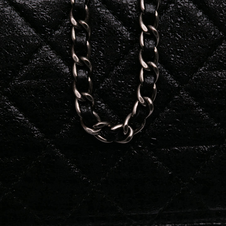 CC Quilted Crinkled Patent Wallet On Chain Black - Gaby Paris