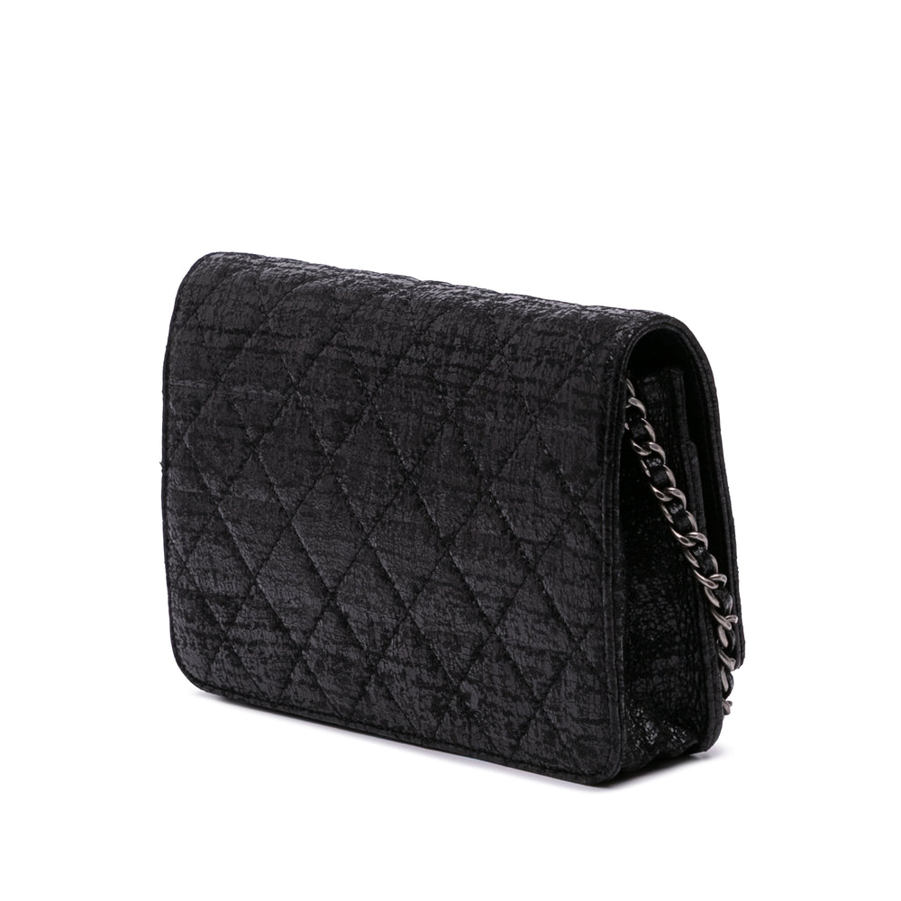 CC Quilted Crinkled Patent Wallet On Chain Black - Gaby Paris