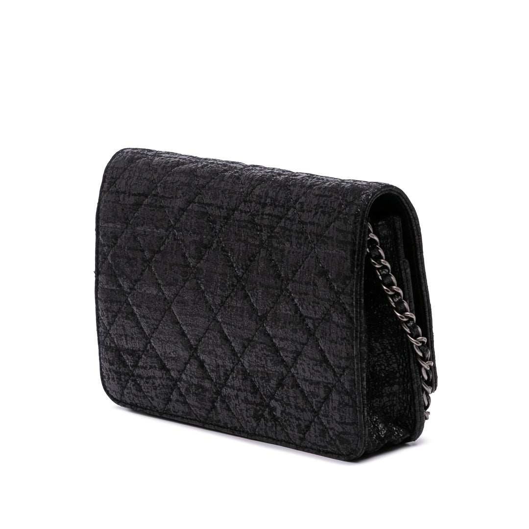 CC Quilted Crinkled Patent Wallet On Chain Black - Gaby Paris