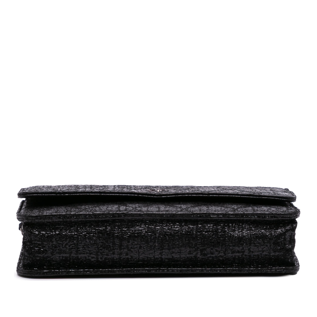 CC Quilted Crinkled Patent Wallet On Chain Black - Gaby Paris