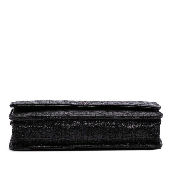 CC Quilted Crinkled Patent Wallet On Chain Black - Gaby Paris