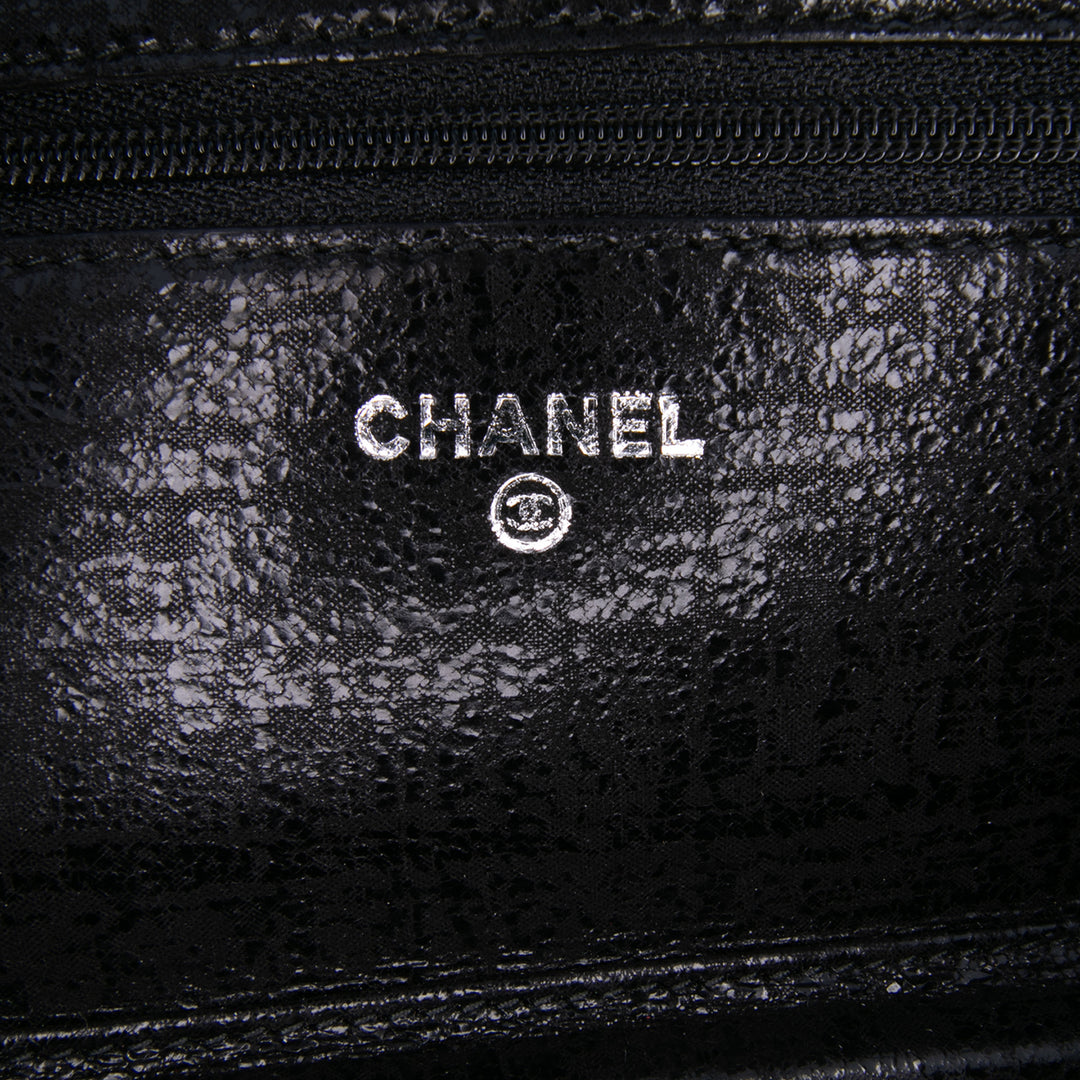 CC Quilted Crinkled Patent Wallet On Chain Black - Gaby Paris