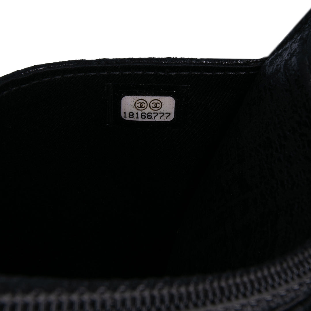 CC Quilted Crinkled Patent Wallet On Chain Black - Gaby Paris