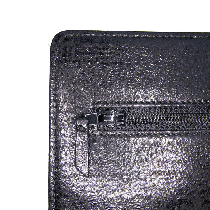 CC Quilted Crinkled Patent Wallet On Chain Black - Gaby Paris