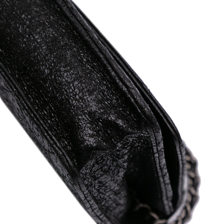 CC Quilted Crinkled Patent Wallet On Chain Black - Gaby Paris