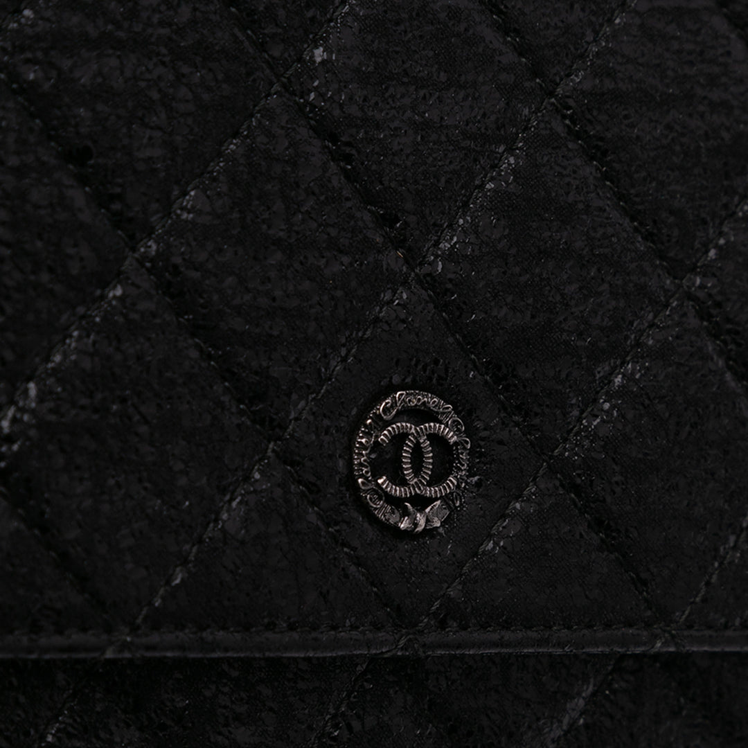 CC Quilted Crinkled Patent Wallet On Chain Black - Gaby Paris